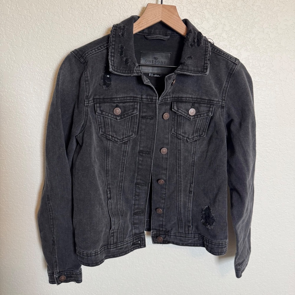 Grunge Edgy Distressed One5One Denim Jacket Small Black